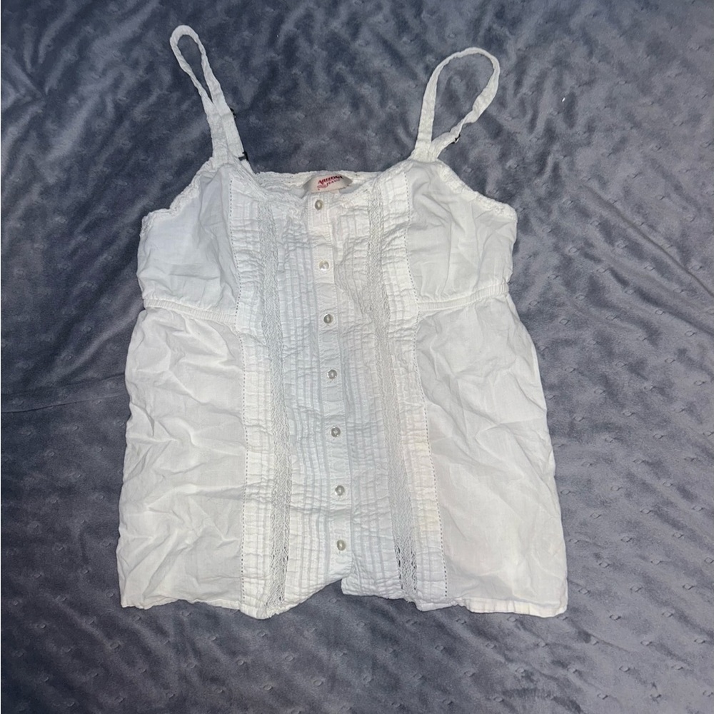 White spaghetti strap button up